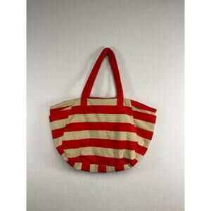 Old Navy Red Beige Striped Beach Tote Bag
